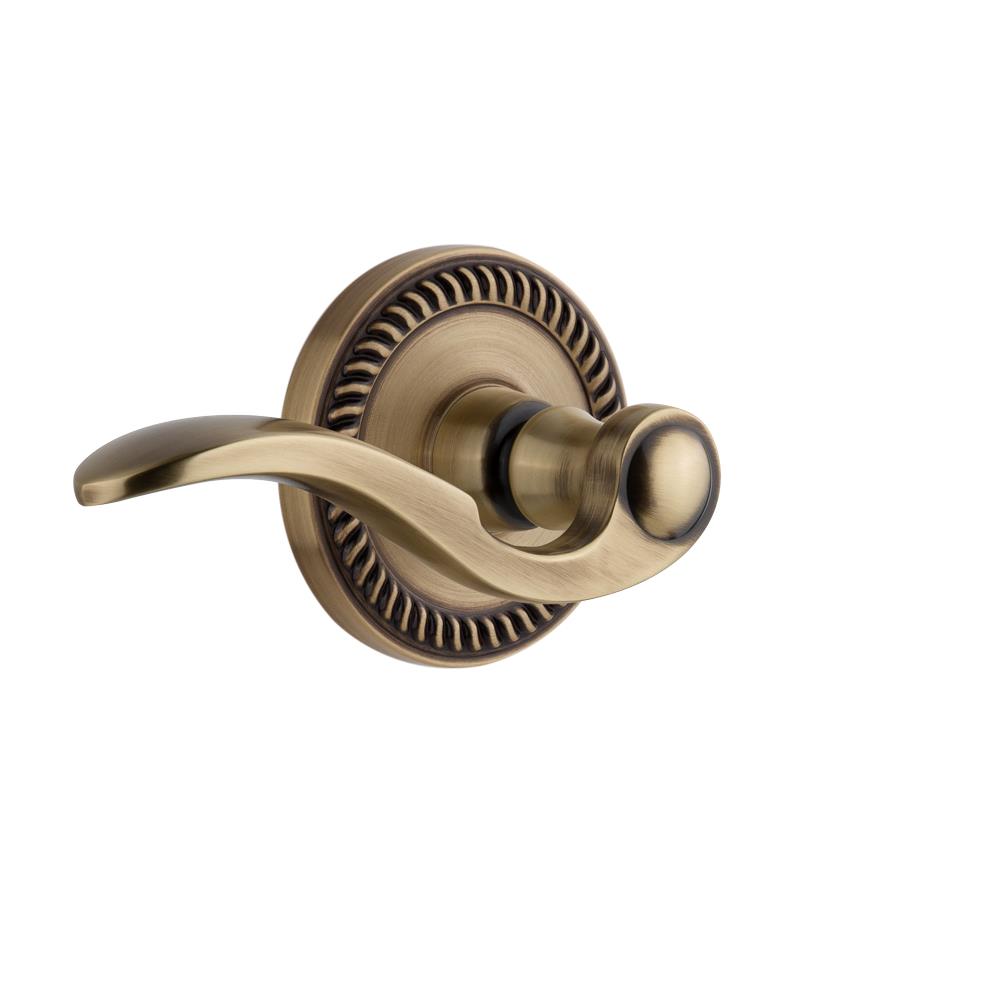 Grandeur by Nostalgic Warehouse NEWBEL Privacy Right Handed Knob - Newport Rosette with Bellagio Lever in Vintage Brass